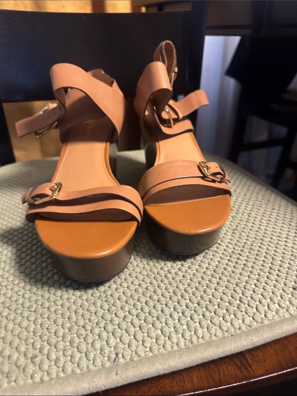 Franco Sarto Cognac Leather Strappy Ankle Sandals